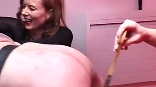 Inanna Justice & Madam M Create Red Canvas Art on Masked Sub with Whips and Paddles - Double Domme Punishment Part 4