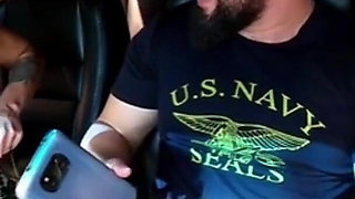 Traffic Blowjob: Exhibitionist Brunette Shows Her Tits and Sucks It All in the Car