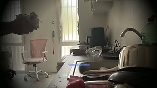 Stepmother doing maid chores, naked
