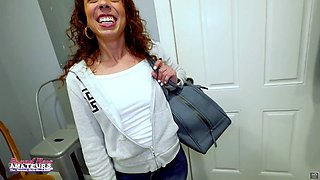 Sucking hard, in english, natural milf