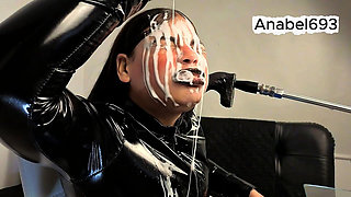 A Demon Dressed in Latex, Latex Gloves, a Latex Suit, and Black Lips, Sensually Sucks Your Cock and Spits Saliva and Semen on Me