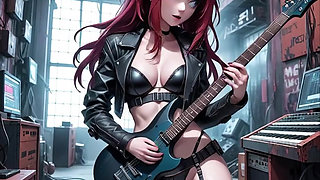 Sexy Anime Redhead Plays Metal Guitar AI Music Video