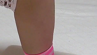 Girls-only Apartment in Japan, Sexy Exercises, Boobs Spill Out T-shirt, Thighs and Legs in Mini Skirt, Thong G-string Wedgie