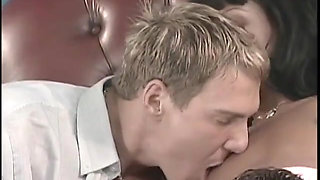 Horny studs double penetrating cute babe after getting BJ's