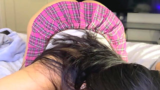 Asian Student Gets Creampie Reverse Cowgirl and Sloppy Blowjob