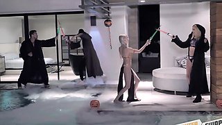 Johnny Castle's big dick pleasures Chanel Grey & Chloe Temple in a wild bedroom foursome