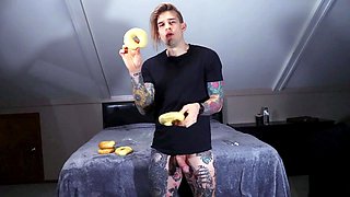 Beautiful tattooed stud showing off his big cock on webcam