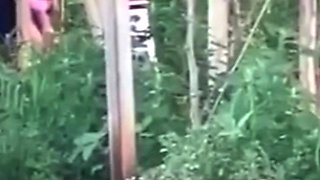 Spying blonde hooker fucking in the woods