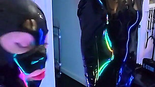 Bts: Neon-lit Alien Latex Lab - Standing Fisting in a Latex Sack