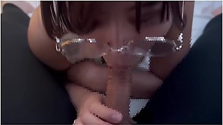 Girl With Glasses Doing A Blowjob While Making Erotic Sounds And Getting A Lot Of Sperm