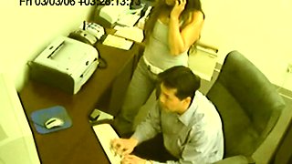 Office whore jacks off boss
