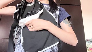 Magic mirror, amateur striptease, solo girl undressing