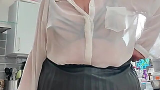 White Shirt, Pleated Skirt and Stockings