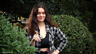 Sweet and Busty Russian Babe Smoking Cigarette in Nature