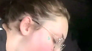 Horny Nerd Girl Sucks Dick in the Car