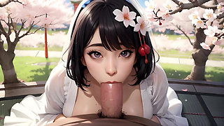 Japanese Bride Sucks Your Cock in Public Park on Wedding Day - Cherry Blossom POV 4K