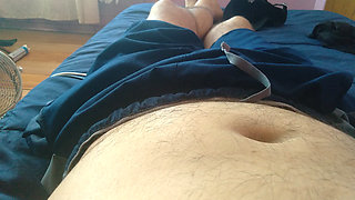 Naked guy at home and his thick cock