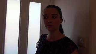 Big ass brunette with tiny tits gets pounded hard on the couch