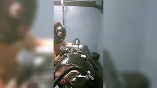 The Slave Suffers with a Breathing Mask During Hard Dilation.