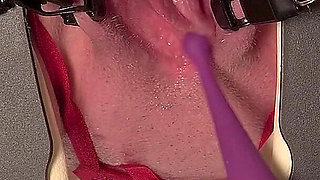 MILF on the Pleasure Table - Tied on Her Pussy to the Machine, the Vibration Device Makes Her Orgasm