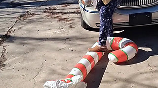 Big Beautiful Woman Nurse Vicki Crushes This Blow up Candy Cane