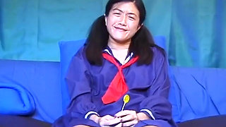 Asian petit on the cock in a college uniform