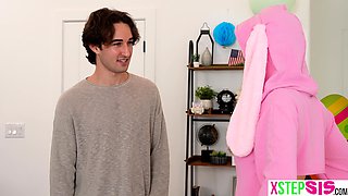 Easter bunny teen stepsister eats stepbrother his big carrot