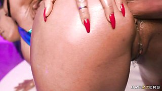 Oiled sweetheart Luna Star feels a fat white dick inside her hole