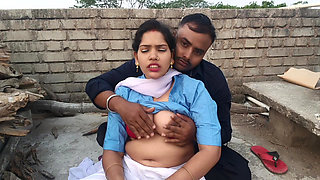 18 years virgin school girl big boob press by her step brother in outdoor Desi girl