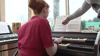 Amazing petite redhead student slut gets deep sodomized