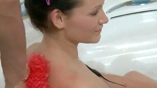 Horny stud fucks gorgeous teen in the bathroom