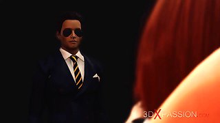 Hard anal fucking with redhead girl in cuffs and hot futa with a big dick