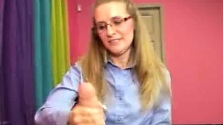 Sara James strokes, jacks and give a wild handjob on
