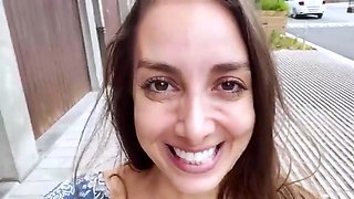 Sexy German dark-haired loves xxx solo onanism in a public