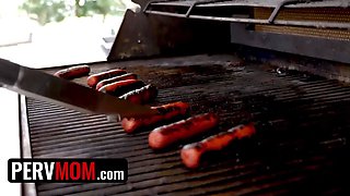 Pervmom - nasty blondie milf showcases her tits to lucky guy and sucks his boner outdoor