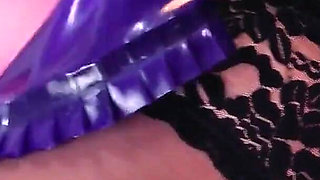 Femdom POV: Latex Mistress in Shiny Transparent Rubber Dress and Stockings