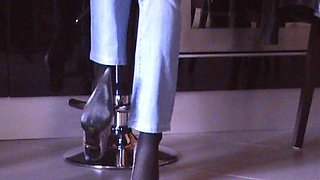 Shoeplay in Black Pantyhose and Pink Pumps