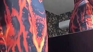 Red Nylon Jumpsuit Fetish - Cameltoe Tease, Deep Blowjob and Cum on My Downjacket