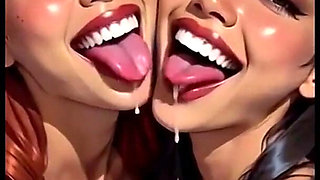 Cute Lesbians Tongue and Kiss Fetish, Ai Animation