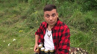 Camping trip fuck with a submissive girl with curly hair