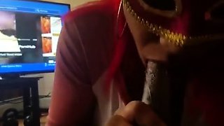 Masked Ebony Amateur Gives Blowjob and Swallows