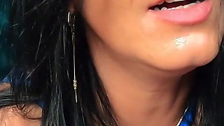 Blue Satin Dress Solo. White Stiletto Boots, Buttplug and Strong Orgasm