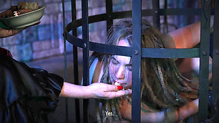 The Wild Maid Fina Is Kept in a Cage and Slimes Out of Her Mouth as She Greedily Eats Food From the Countess's Hand