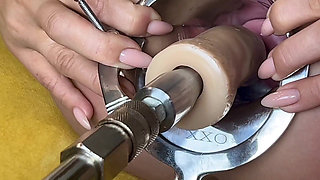 Crazywifeslut Penetrate Her Cervix Womb with Dildo on Sex Machine