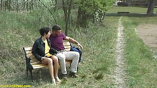 Her first-time rough anal sex outdoor