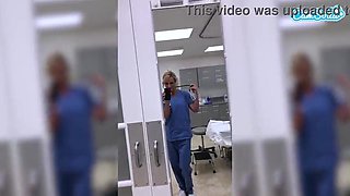 Nurse Gets Nasty, Displays Funbags & Thumbs Humid Puss Live at Work