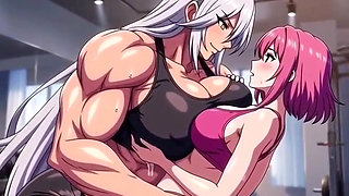 Massive futanari gym trainer dominates client and fuck her hard