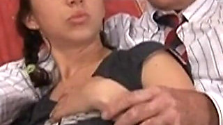 Young Girl with Big Tits Fucked and Cumshot on Shaved Pussy by a Nice Mature Cock