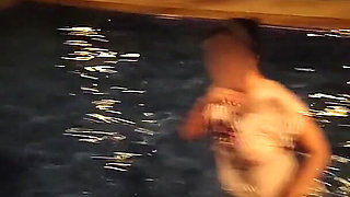 Hot Wife Risking Fucking in Public Pool at Night