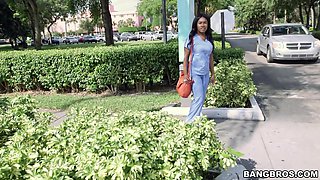 Hot Ebony nurse fucked on the bus